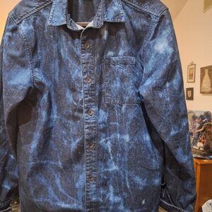 Donna Karan long sleeve denim shirt bleach distressed size L